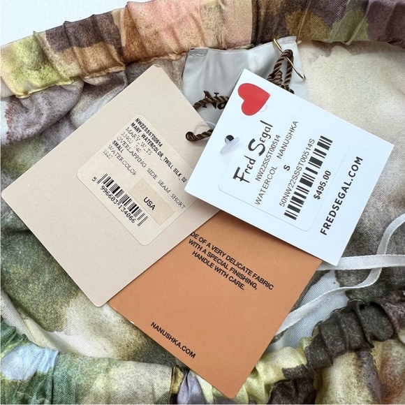 Nanushka Mary Watercolor Twill Silk Overlapping Side Seam Shorts SMALL NWT - Picture 4 of 6